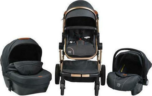 Cangaroo Polly Adjustable 3 in 1 Baby Stroller Suitable for Newborn Black 12kg