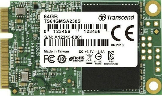 Transcend 230S SSD 64GB τύπου mSATA με σύνδεση SATA III TS64GMSA230S