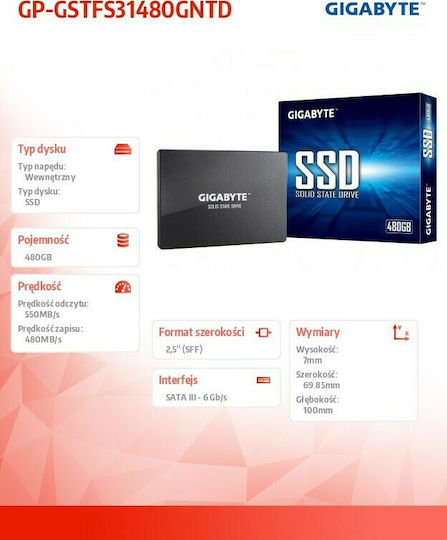 Gigabyte SSD 480GB τύπου 2.5'' με σύνδεση SATA III GP-GSTFS31480GNTD