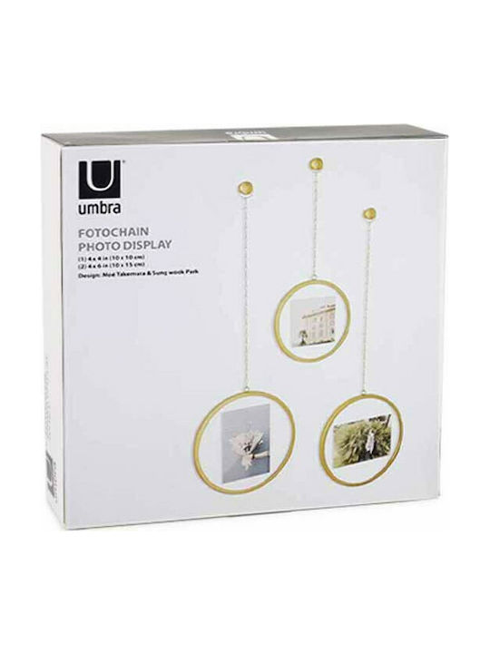 Umbra Fotochain Multi Wall Picture Frame 3 Photos Metallic With Gold Frame 3 Pieces