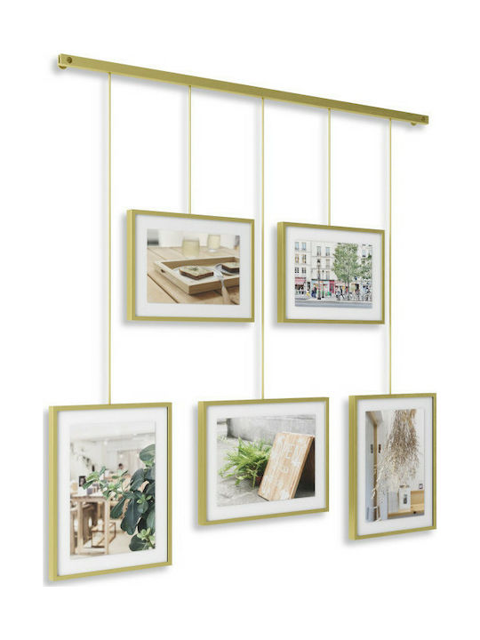 Umbra Multi Wall-Mounted Picture Frame 5 Photos Metallic With Gold Frame 5 Pieces