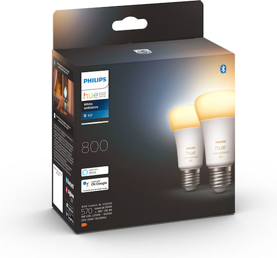 Philips Smart Λάμπες LED 6W για Ντουί E27 και Σχήμα A60 Ρυθμιζόμενο Λευκό 806lm Dimmable 2τμχ