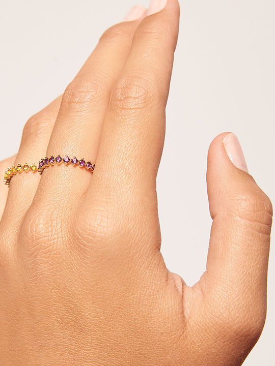 P D Paola Damen Ring Vollring mit Zirkonia aus Silber Vergoldet