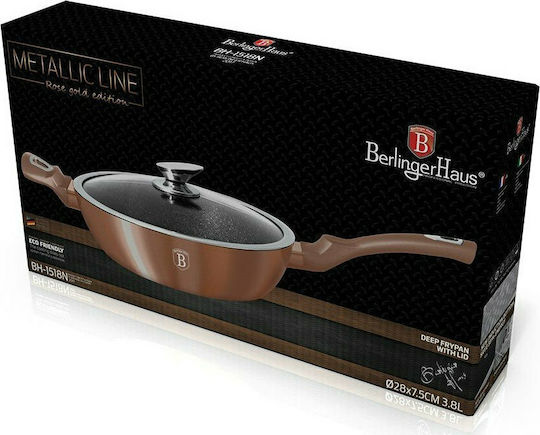 Berlinger Haus Metallic Line Pan Mit Deckel aus Aluminium mit Steinbeschichtung Rose Gold Collection 28cm