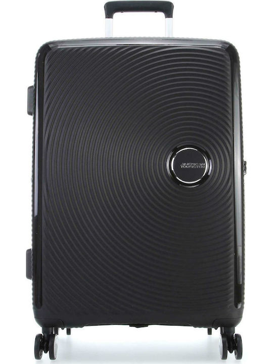 American Tourister Soundbox Spinner Expandable Large Hard Black Suitcase with 4 Wheels Height 77cm