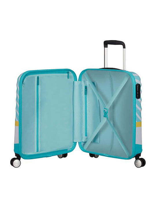 American Tourister Wavebreaker Disney Kids Cabin Hard Light Blue Suitcase With 4 Wheels Height 55cm