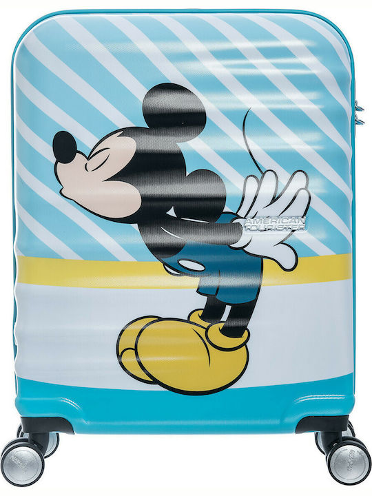 American Tourister Wavebreaker Disney Kids Cabin Hard Light Blue Suitcase With 4 Wheels Height 55cm