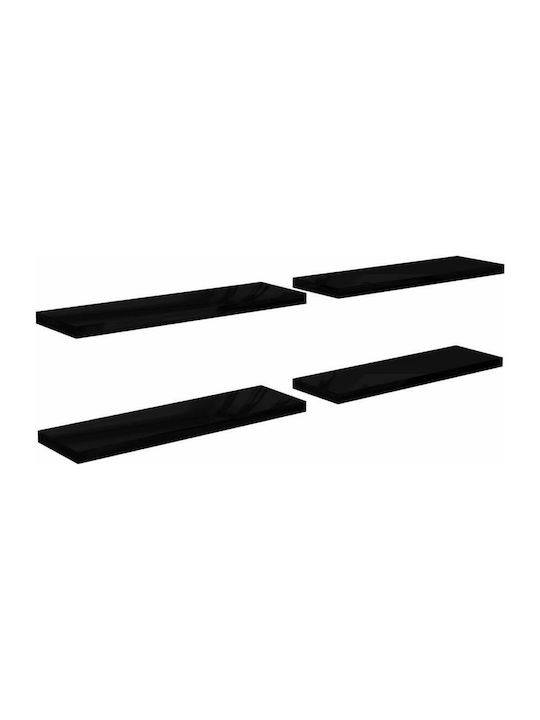 Shelves Wall S/4 Glossy Black 4pcs 120x23.5x3.8cm