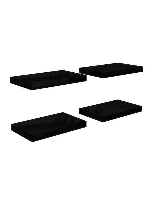 Shelves Wall S/4 Glossy Black 4pcs 40x23x3.8cm