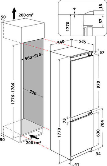 Whirlpool Eingebauter Kühlschrank mit Gefrierfach 273lt Höhe 177xBreite 54xTiefe 54,5cm Weiß ART 66001