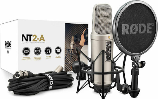 Rode NT2-A Σετ Πυκνωτικό Μικρόφωνο XLR Shock Mounted για Φωνητικά σε Χρυσό Χρώμα