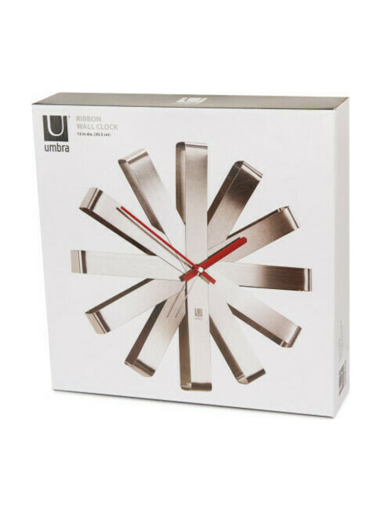 Umbra Ribbon 3D Silent Wall Clock Metallic Silver Ø30cm