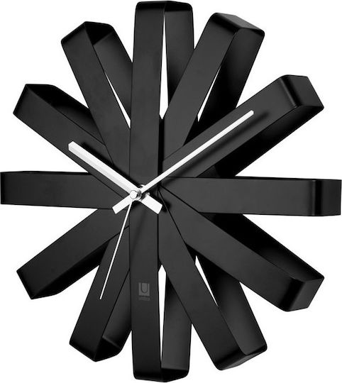 Umbra Ribbon 3D Αθόρυβο Ρολόι Τοίχου Μεταλλικό Μαύρο Ø30cm