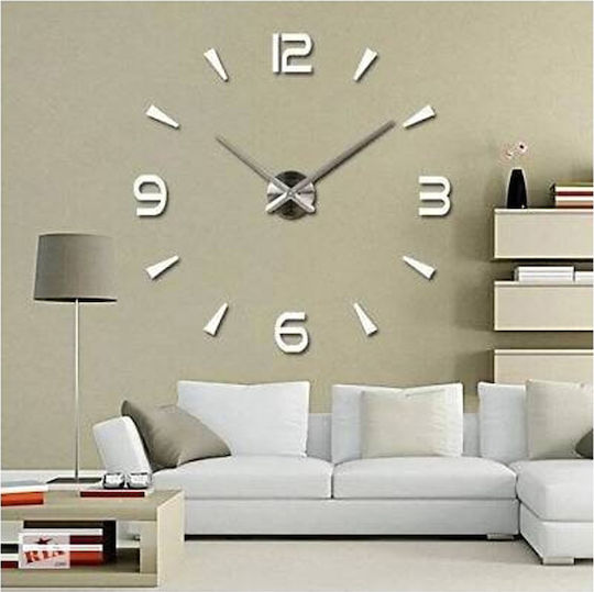 Mirror Numbers Do It Yourself 3D Wall Clock Sticker Plastic Silver Ø70cm