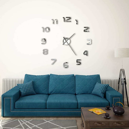 vidaXL 3D Wall Clock Sticker Mirror Silver Ø100cm