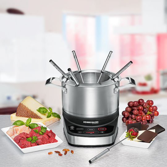 Rommelsbacher F 1200 Vas pentru Fondue Electric din Oțel Inoxidabil 6 Persoane Argint 1200W 29x23.5x27buc