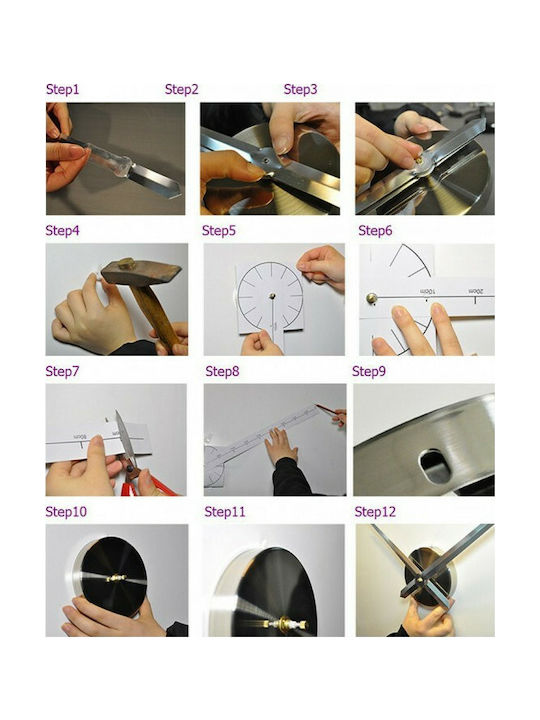 3D DIY Mirror Giant 3D Ρολόι Τοίχου Αυτοκόλλητο Πλαστικό Μαύρο