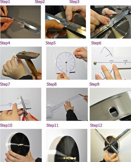 3D DIY Mirror Giant 3D Ρολόι Τοίχου Αυτοκόλλητο Πλαστικό Μαύρο