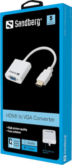 Sandberg 508-69 Konverter HDMI männlich zu VGA weiblich Weiß 1Stück