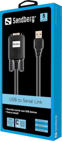 Sandberg 133-08 Convertor USB-A Masculin în Serial Masculin 1 Bucată