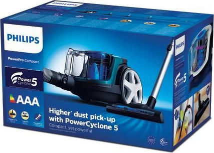 Philips PowerPro Compact Прахосмукачка 900W С контейнер 1.5лт Черна