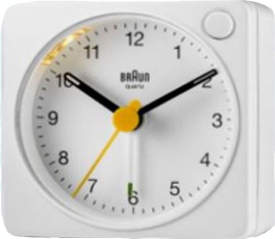 Braun Αθόρυβο Επιτραπέζιο Ρολόι με Δείκτες με Ξυπνητήρι Λευκό BC02XW