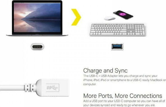 Kanex Конвертор USB-C мъжки към USB-A женски Бял 1бр KU3CA107I