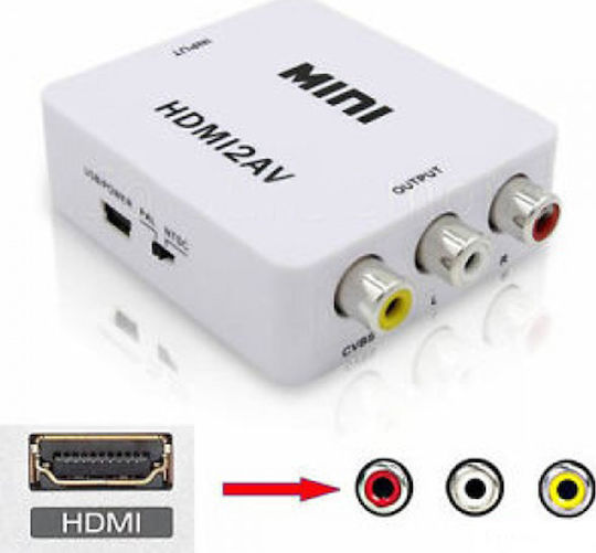 HDMI2AV Μετατροπέας HDMI female σε RCA female Λευκό