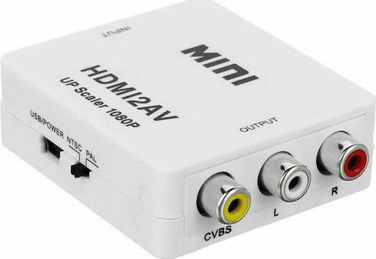 HDMI2AV Μετατροπέας HDMI female σε RCA female Λευκό