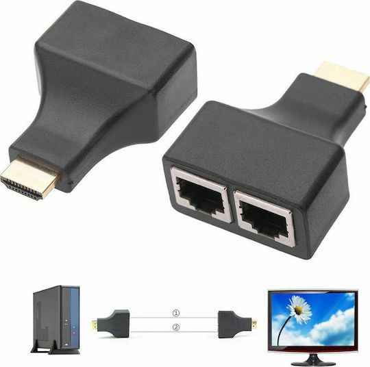 DeTech HDMI Männlich Zu RJ-45 2x Weiblich 1 Stück