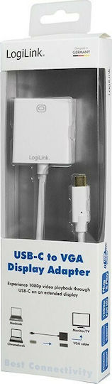 LogiLink Μετατροπέας USB-C male σε VGA female Λευκό 1τμχ UA0237