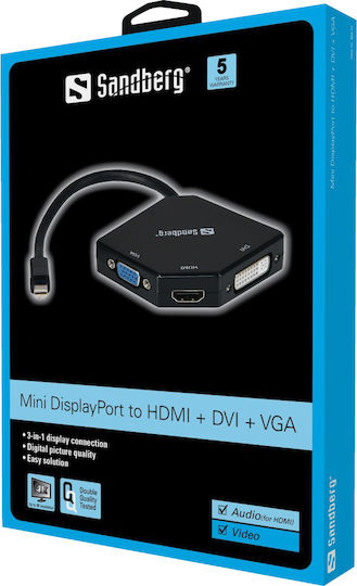 Sandberg Mini-DisplayPort Männlich Zu DVI-I / HDMI / VGA Weiblich Konverter 1Stück 509-12