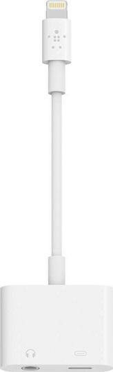 Belkin Μετατροπέας Lightning male σε 3.5mm / Lightning female Λευκό 1τμχ F8J212btWHT