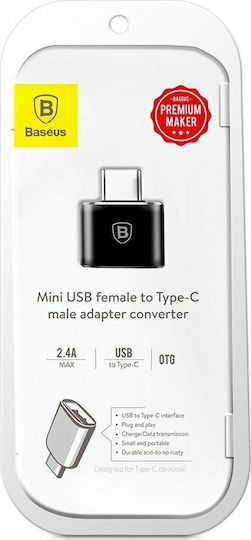 Baseus Конвертор USB-C мъжки към USB-A женски Черен 1бр CATOTG-01