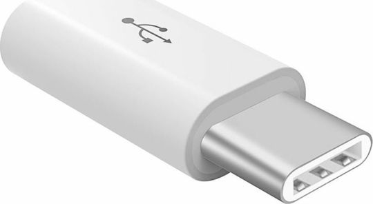Rock Μετατροπέας USB-C male σε micro USB female Λευκό 1τμχ