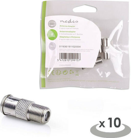 Nedis Konverter F-Stecker männlich zu F-Stecker weiblich Silber 10Stück CSGP41956ME