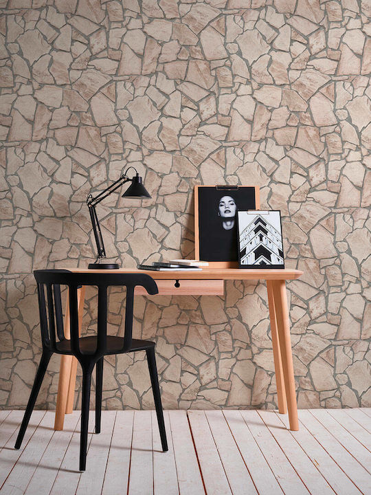 Ταπετσαρία Τοίχου Wood Stone Μπεζ 1000x53cm