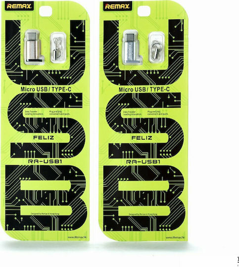 Remax RA-USB1 Μετατροπέας USB-C male σε micro USB female Ασημί 1τμχ