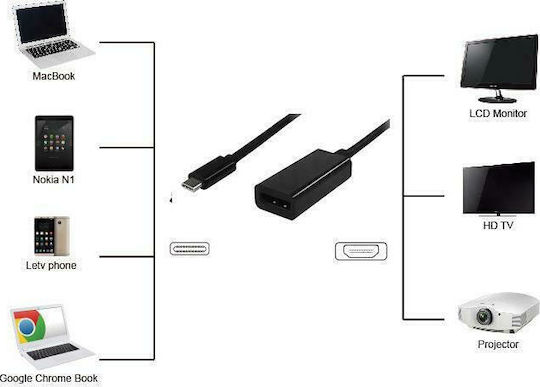 Powertech Converter USB-C male to DisplayPort female 1pcs PTH-039