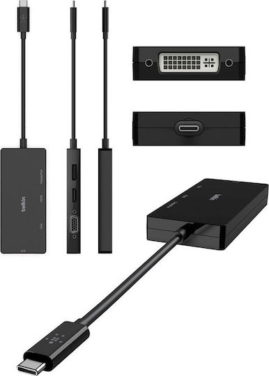 Belkin Μετατροπέας USB-C male σε DVI-I / DisplayPort / HDMI / VGA female 1τμχ AVC003btBK