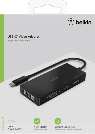 Belkin Μετατροπέας USB-C male σε DVI-I / DisplayPort / HDMI / VGA female 1τμχ AVC003btBK