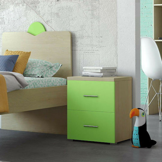 Wooden Kids Bedside Table Νο.7 Oak-Green 50x34x48cm