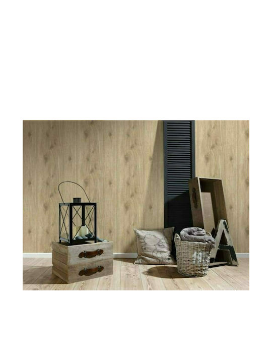 Wall Wallpaper Wood Stone Vinyl Beige 1000x53cm Washable