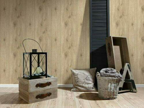 Wall Wallpaper Wood Stone Vinyl Beige 1000x53cm Washable