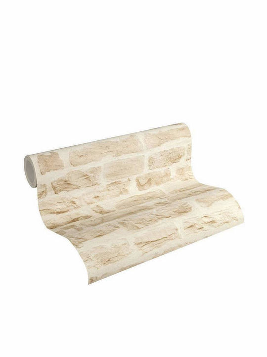 Ταπετσαρία Τοίχου Wood Stone Βινυλίου Μπεζ 1000x53cm Πλενόμενη