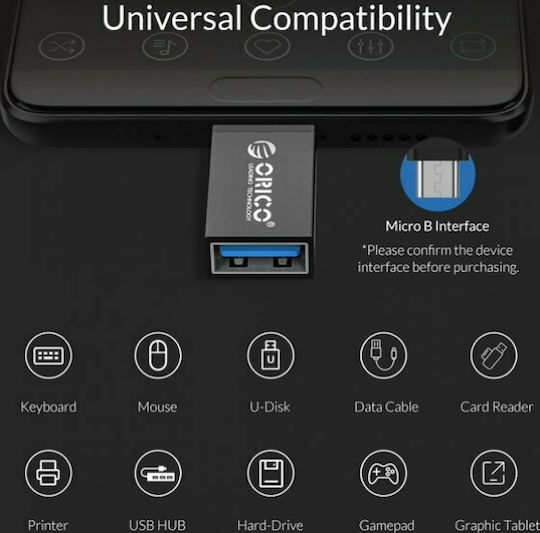 Orico Μετατροπέας micro USB male σε USB-A female 1τμχ CBT-UM01