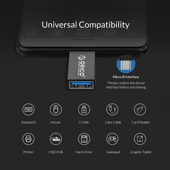 Orico Μετατροπέας micro USB male σε USB-A female 1τμχ CBT-UM01