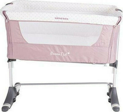 Kikka Boo Cradle Bonne Nuit with Mattress, Side Opening, and Wheels Pink Melange