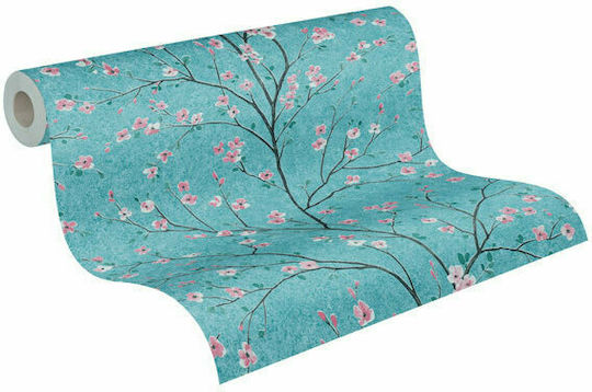 Ταπετσαρία Τοίχου Floral Βινυλίου Τιρκουάζ 1005x53cm Πλενόμενη Ταπετσαρία Τοίχου Floral Βινυλίου Τιρκουάζ 1005x53cm Πλενόμενη
