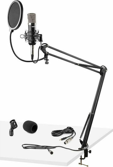 Vonyx Studio Set / Condensor microphone with stand and Set Kondensatormikrofon XLR Desktop, stoßmontiert für Gesang in Silver Farbe